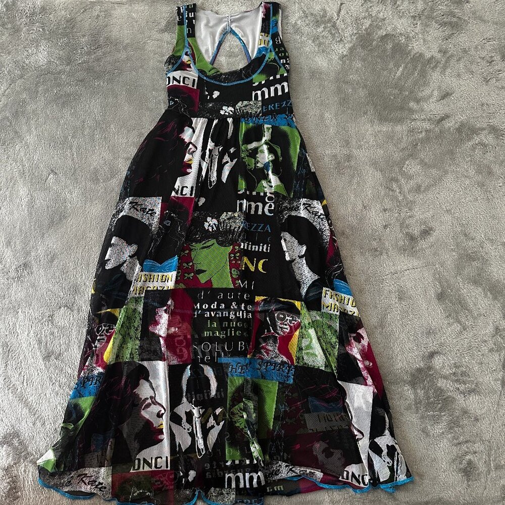 Autumn Teneyl Jaybird Maxi Dress XS Lady Face Mesh Art To Wear Artsy Organic